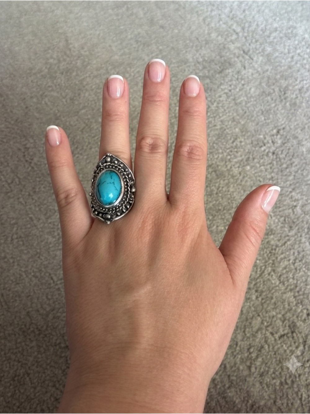 Vintage Boho Sterling Silver Turquoise Statement Ring